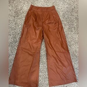 Brown leather wide leg pants